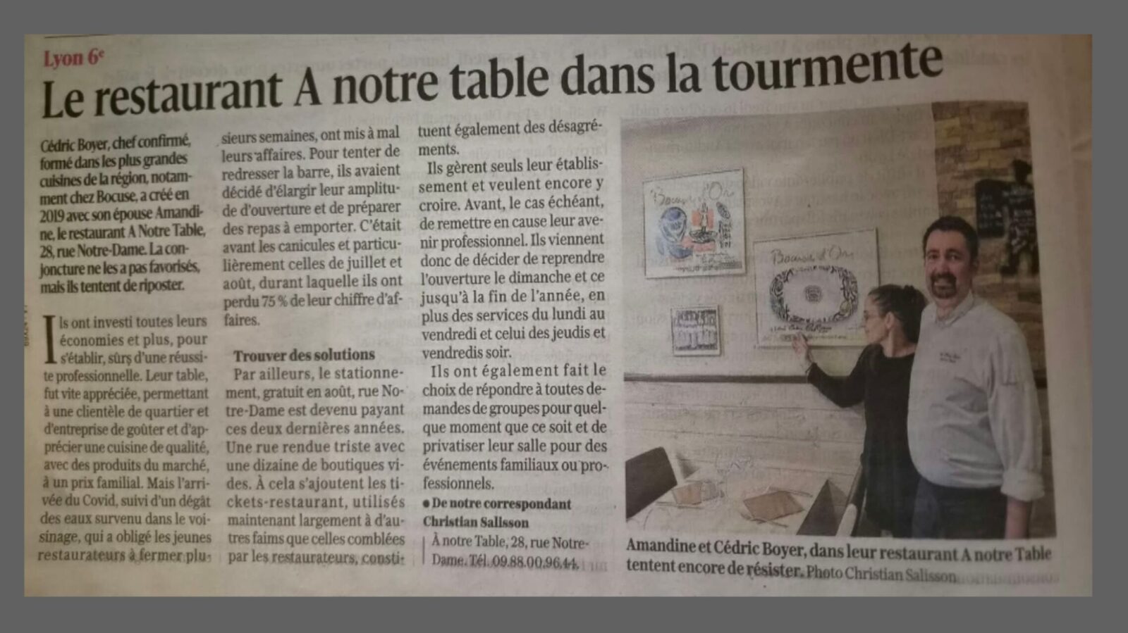 Article du journal Le Progrès sur A Notre Table, octobre 2026